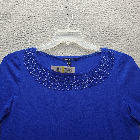 Cable & Gauge Sweater Womens Medium Royal Blue Jewel Beaded Knitted Slim Fit - Picture 6 of 8